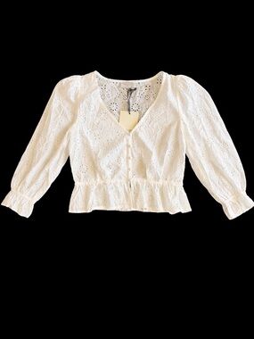 Dress Forum White Eyelet V-Neck Peplum Blouse